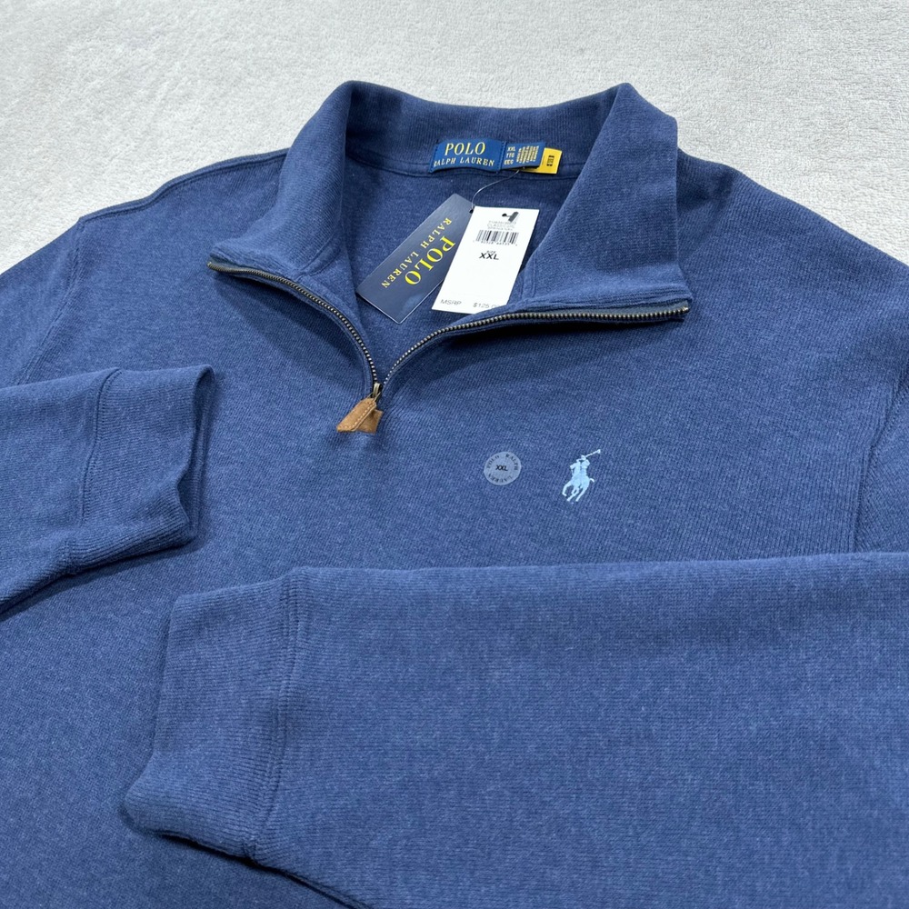 Polo Ralph Lauren Pullover Mens XXL Blue 1/4 Zip Cotton Mock Neck Pony Logo